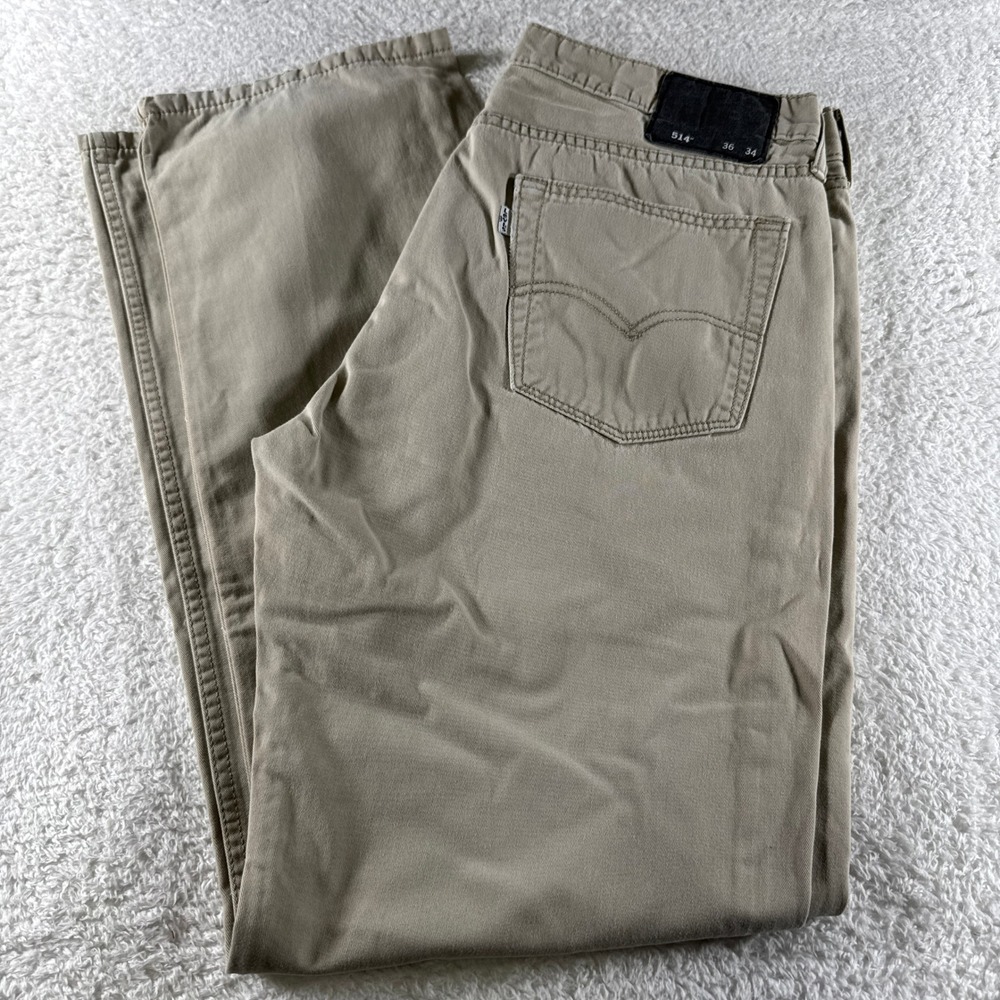 Levis 514 Pants Mens 36x34 Khaki Straight Chino Tan White Tab School 5 Pockets